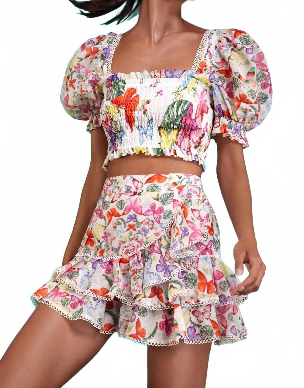 NEW CHARO RUIZ fera short mini skirt in white bordo